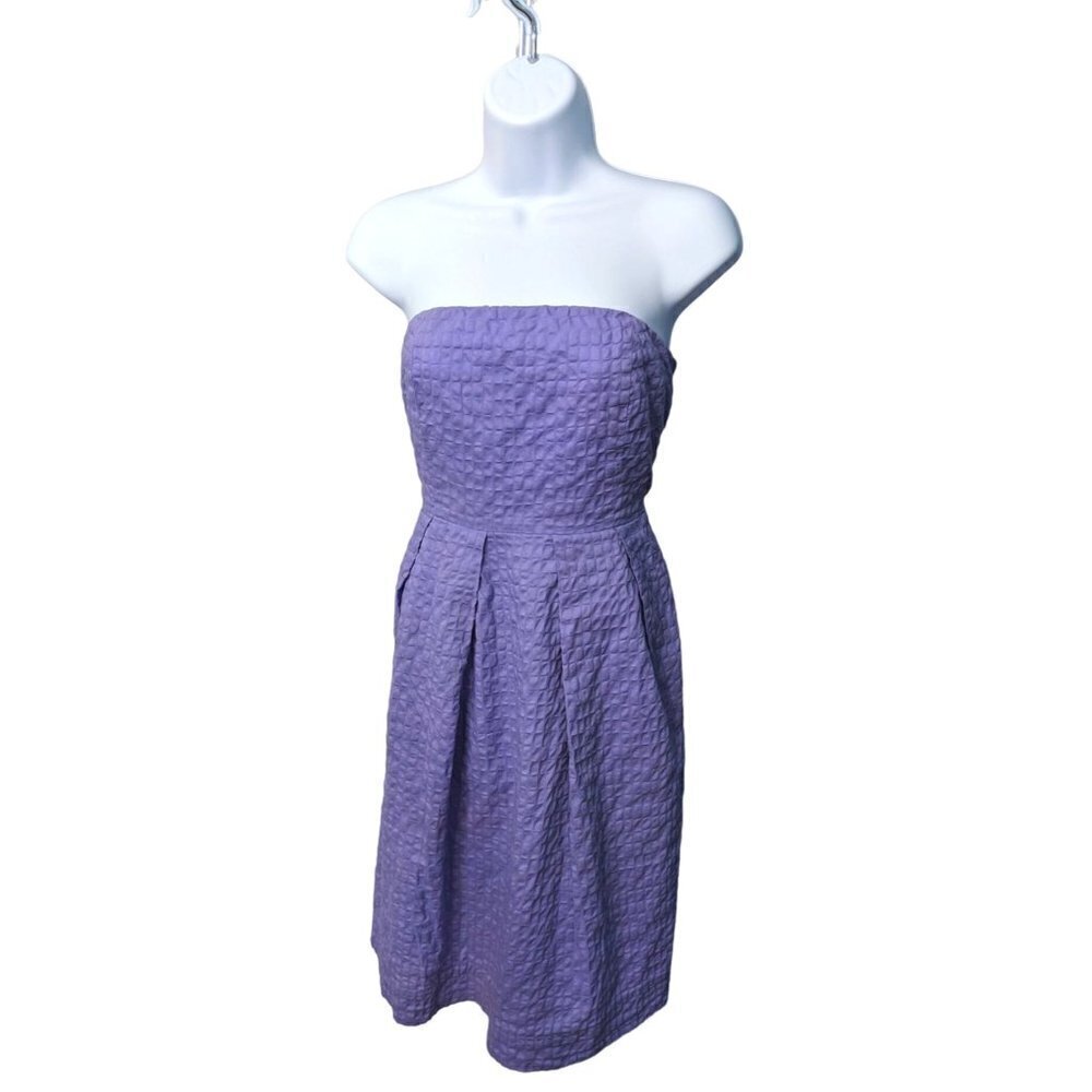 J.CREW 100% Cotton Lorelei Embossed Deco Dot Lilac Lavender Strapless Dress Sz 6